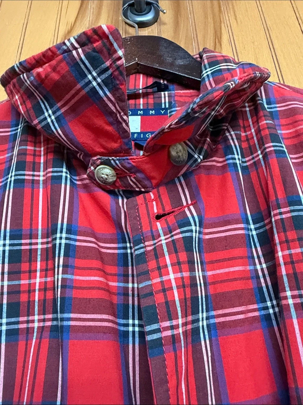 Tommy Hilfiger Men’s VTG 90s/Y2K Red Tartan Plaid Quilt-Lined Shirt Jacket. L/G